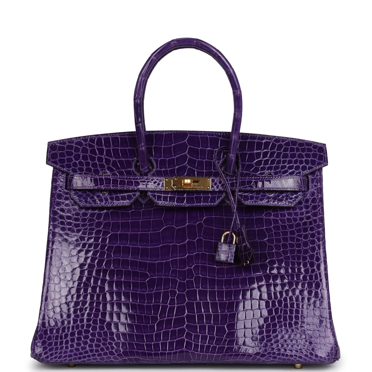 Replicate Hermes Birkin 35 Ultraviolet Shiny Porosus Crocodile Gold Hardware(1:1 replica)