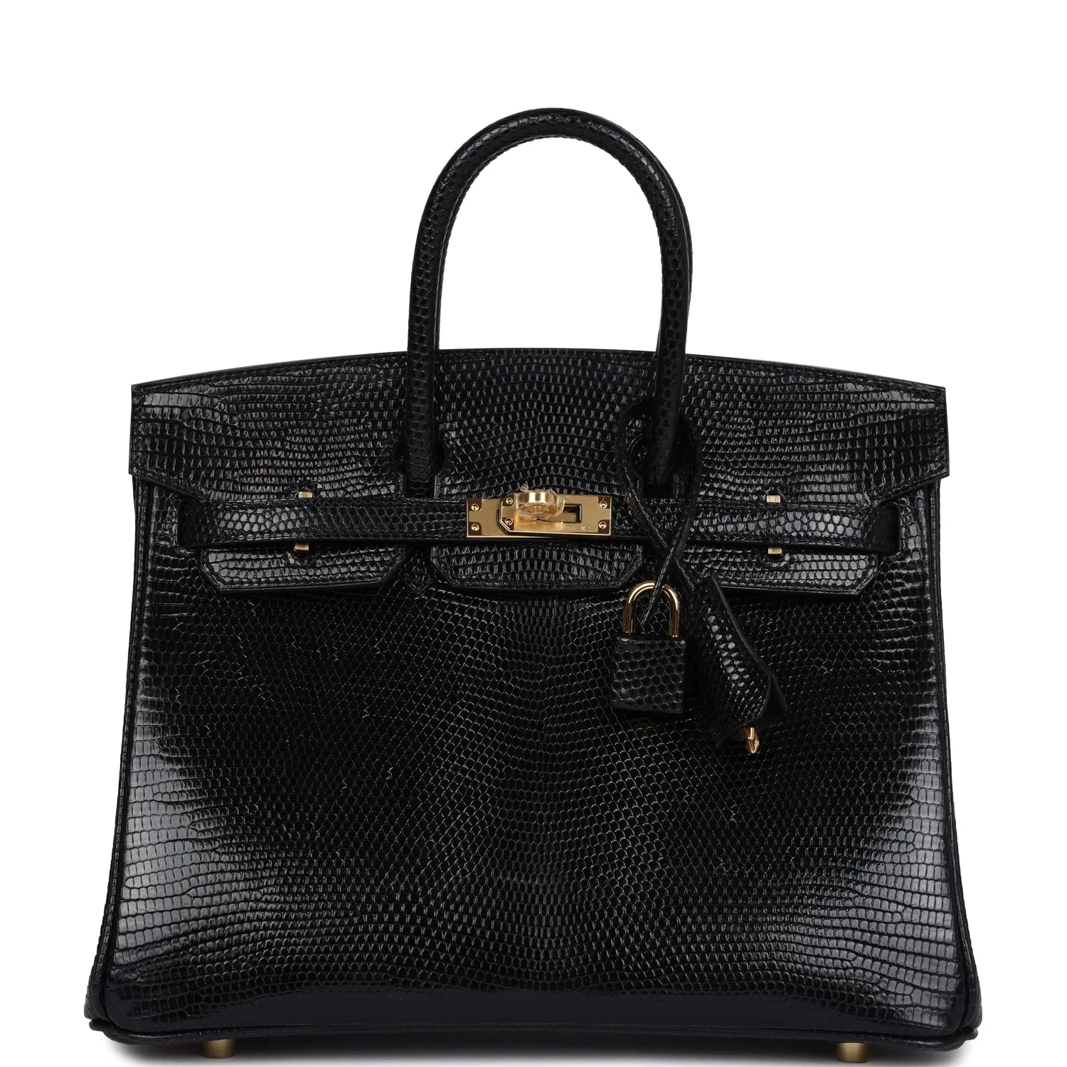 Replicate Hermes Birkin 25 Black Shiny Varanus Niloticus Lizard Gold Hardware(1:1 replica)