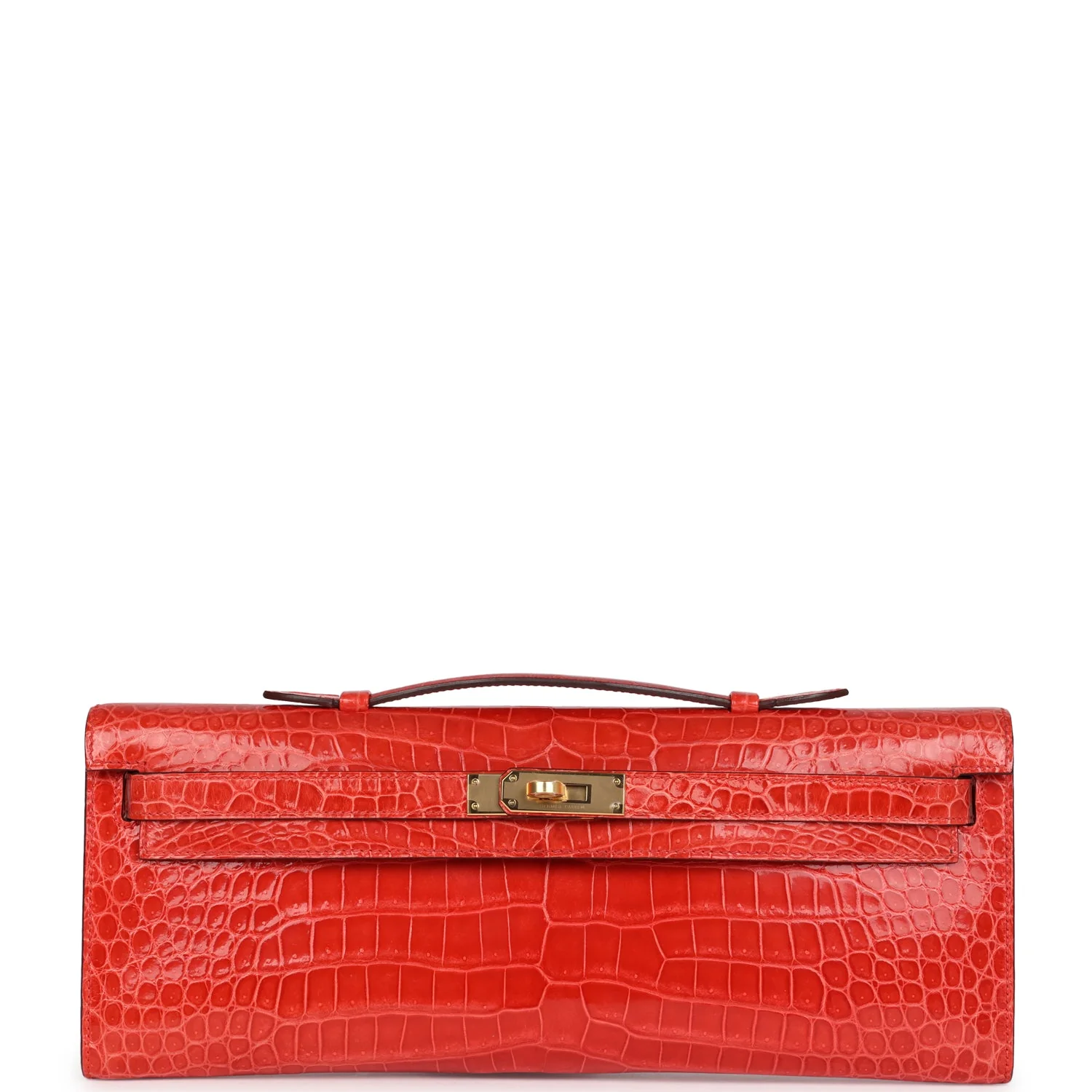 Replicate Hermes Kelly Cut Orange Poppy Shiny Porosus Crocodile Gold Hardware(1:1 replica)