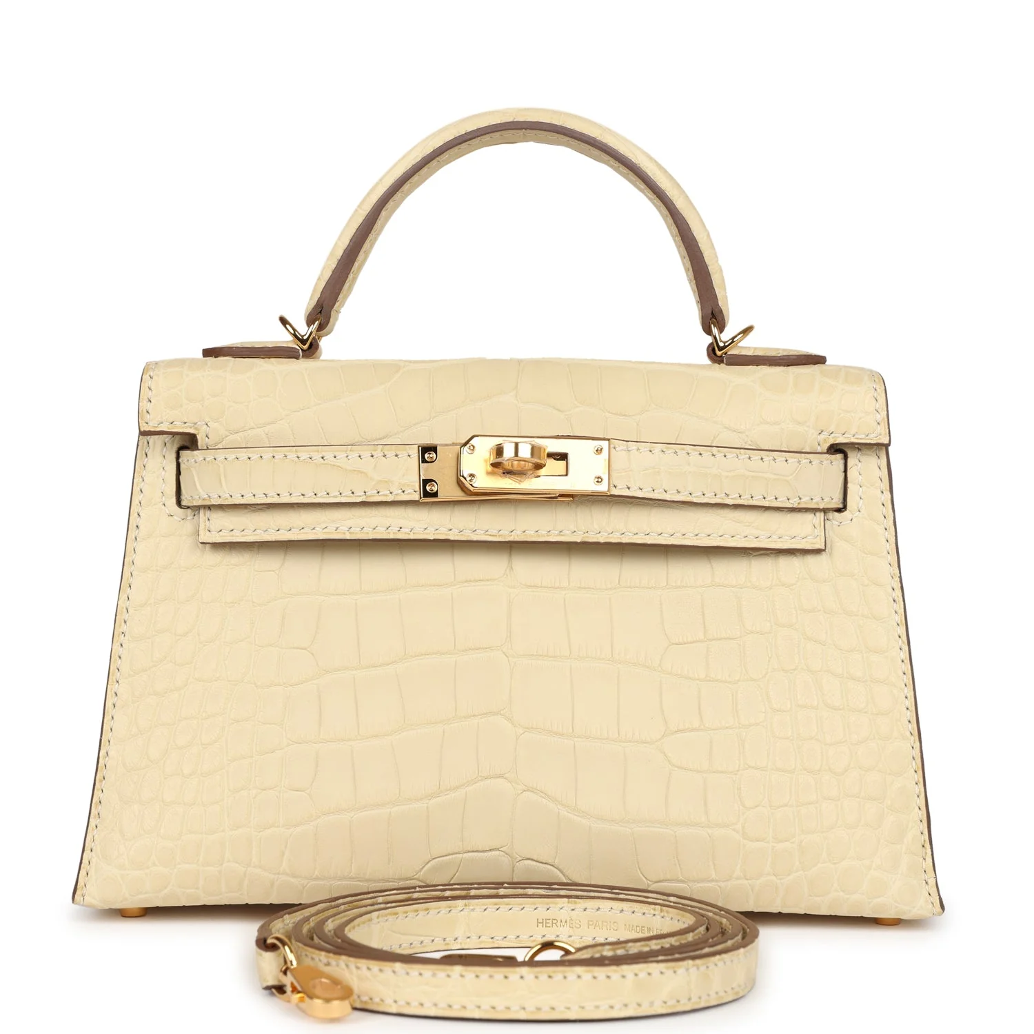 Replicate Hermes Kelly Sellier 20 Vanille Matte Alligator Gold Hardware(1:1 replica)
