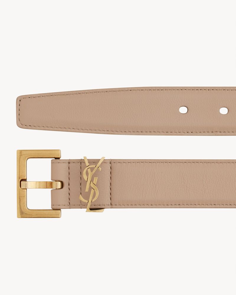 Replicate cassandre belt with square buckle in shiny box saint laurent leather(1:1 replica)