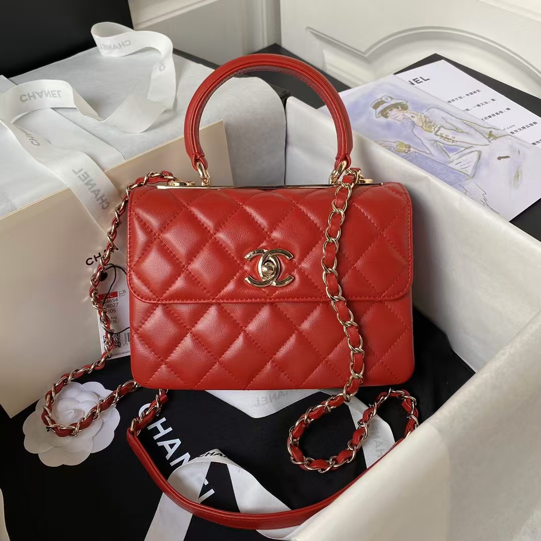 Replicate Chanel AS4654 Mini Fashion CC Flap Bag Red Lambskin Light Gold Hardware(1:1 replica)