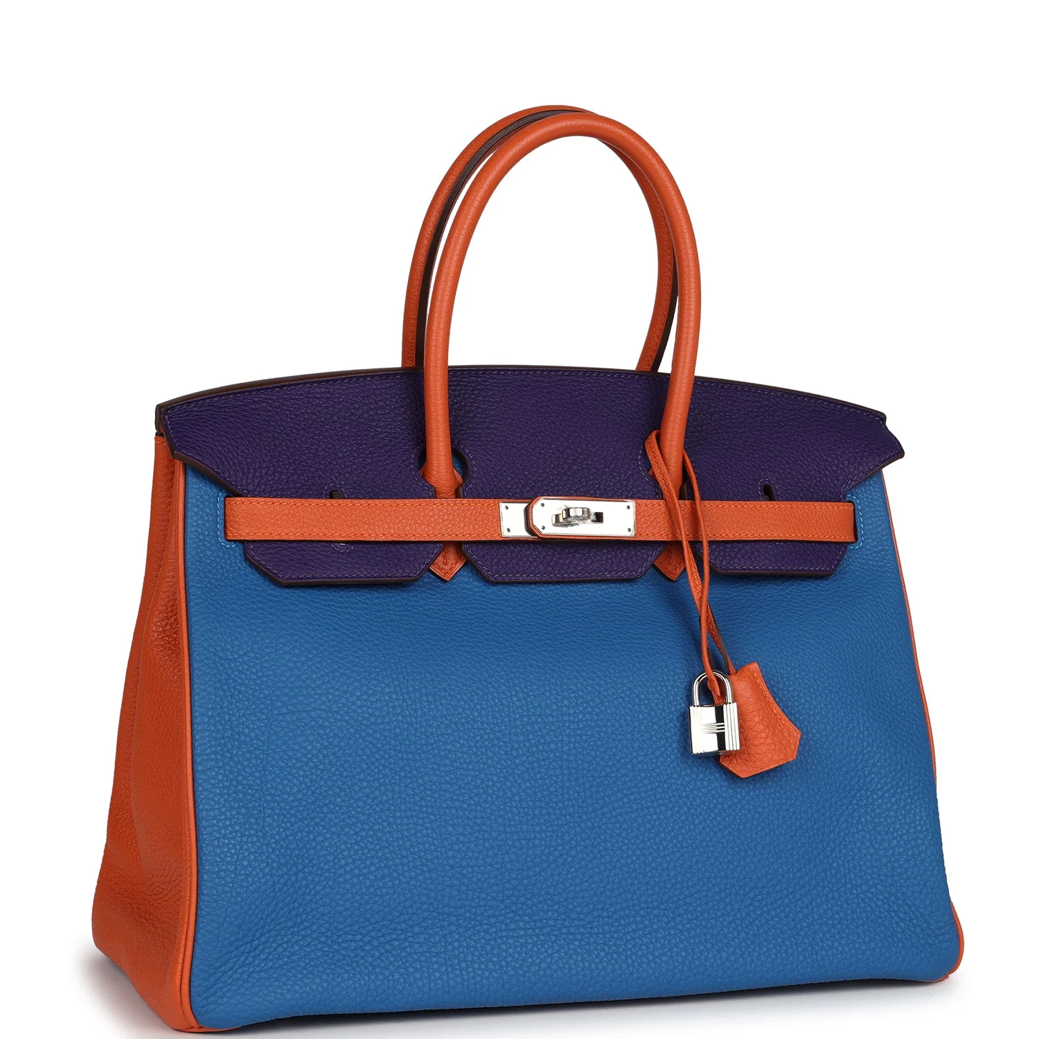 Replicate Hermes Special Order (HSS) Birkin 35 Tricolor Bleu Hydra, Ultraviolet and Orange Togo Palladium Hardware(1:1 replica)