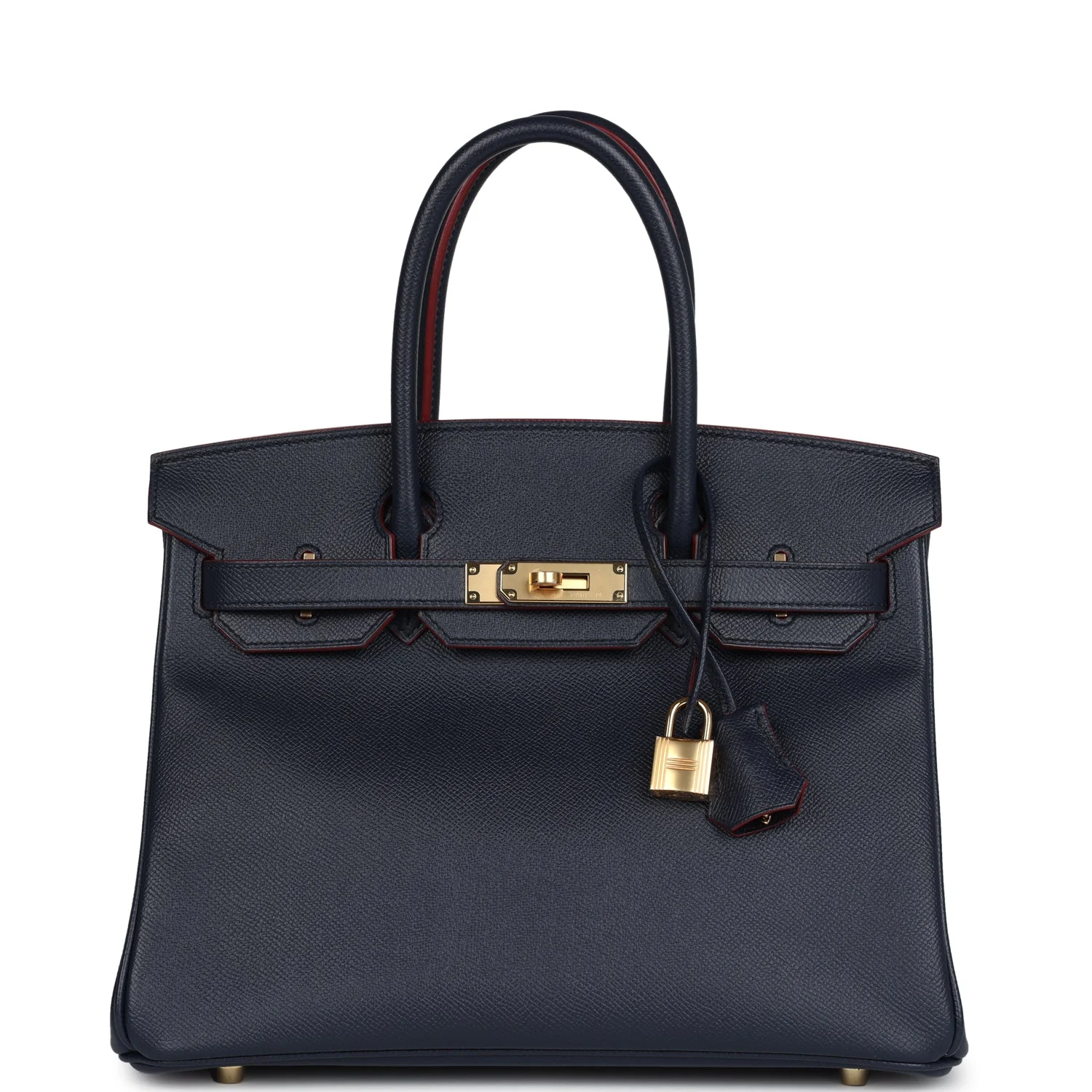 Replicate Hermes Birkin 30 Bleu Indigo and Rouge H Contour Epsom Gold Hardware(1:1 replica)