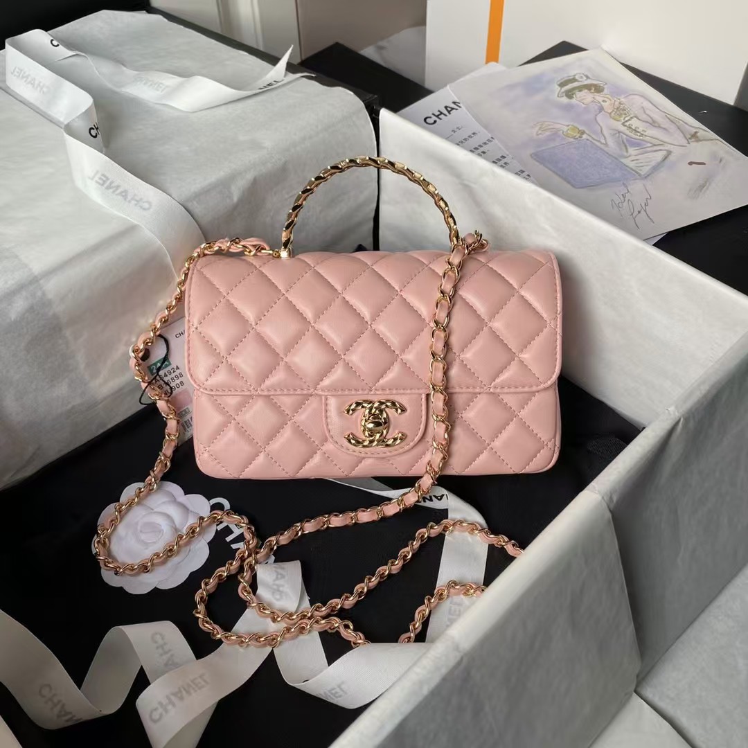 Replicate Chanel 24A AS4924 Mini Flap Bag With Top Handle Pink(1:1 replica)