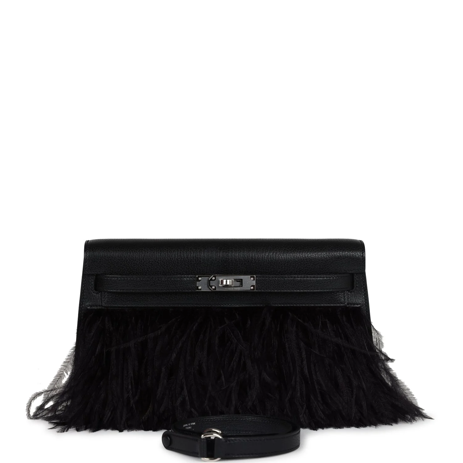 Replicate Hermes Kelly Elan Foile Chevre Chamkila and Ostrich Feather Palladium Hardware(1:1 replica)