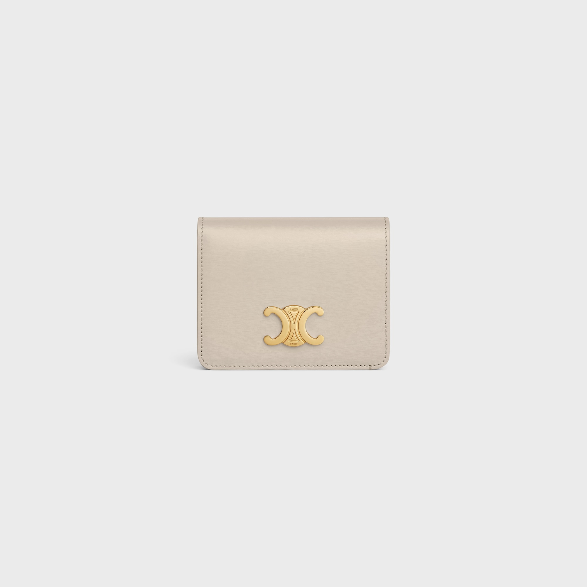 Replicate TRIOMPHE COMPACT WALLET IN SHINY CALFSKIN LIGHT STONE(1:1 replica)