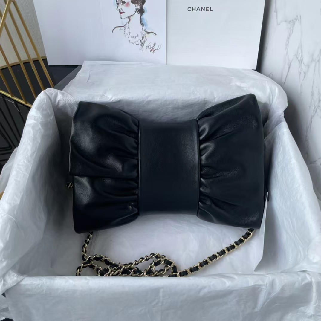 Replicate Chanel 24B AS5129 Metallic Lambskin Butterfly Evening Bag Black(1:1 replica)