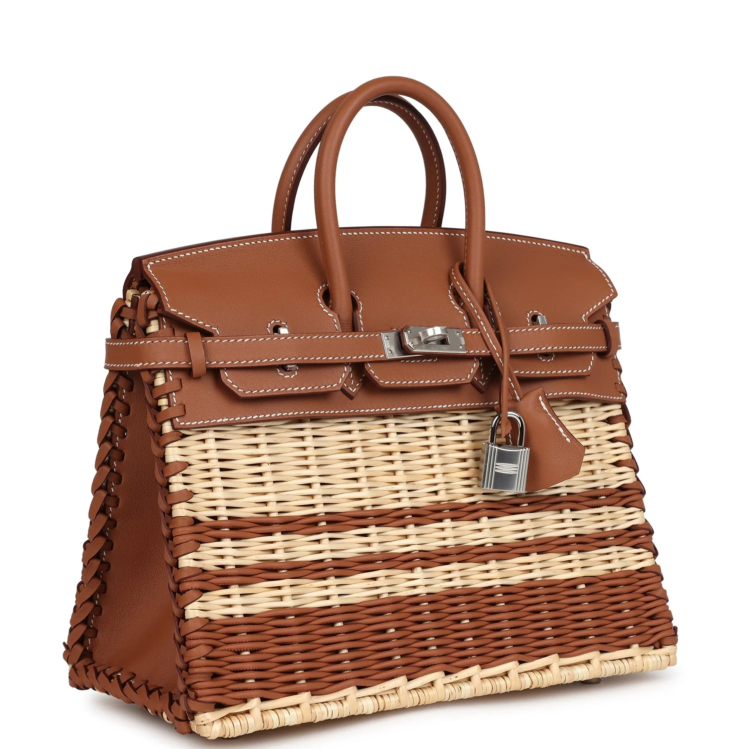 Replicate Hermes Picnic Birkin 25 Gold Swift and Stripe Wicker Palladium Hardware(1:1 replica)