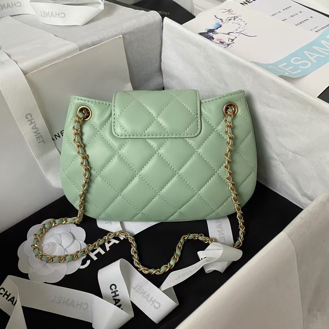 Replicate Chanel 24C Vintage Logo Small Quilted Lambskin Shoulder Bag AS4609 Green(1:1 replica)