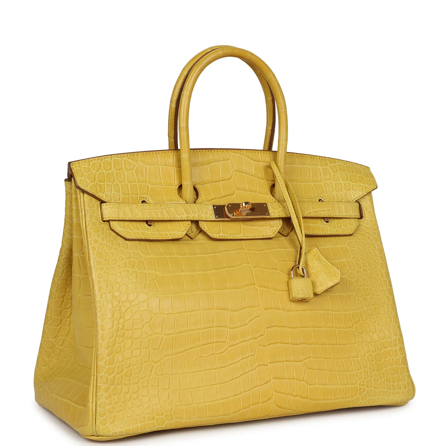 Replicate Hermes Birkin 35 Mimosa Matte Porosus Crocodile Gold Hardware(1:1 replica)