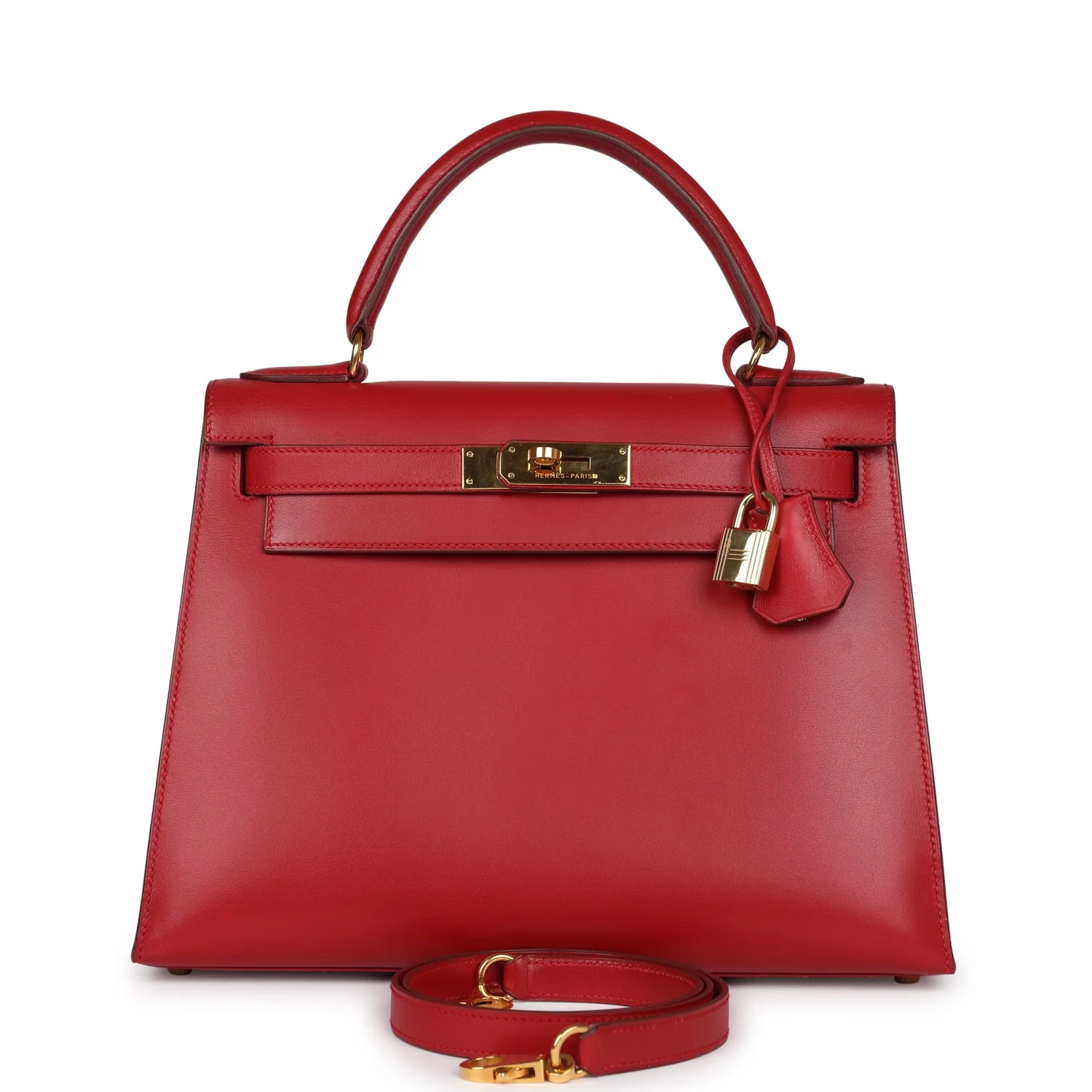 Replicate Vintage Hermes Kelly Sellier 28 Rouge Vif Box Gold Hardware(1:1 replica)