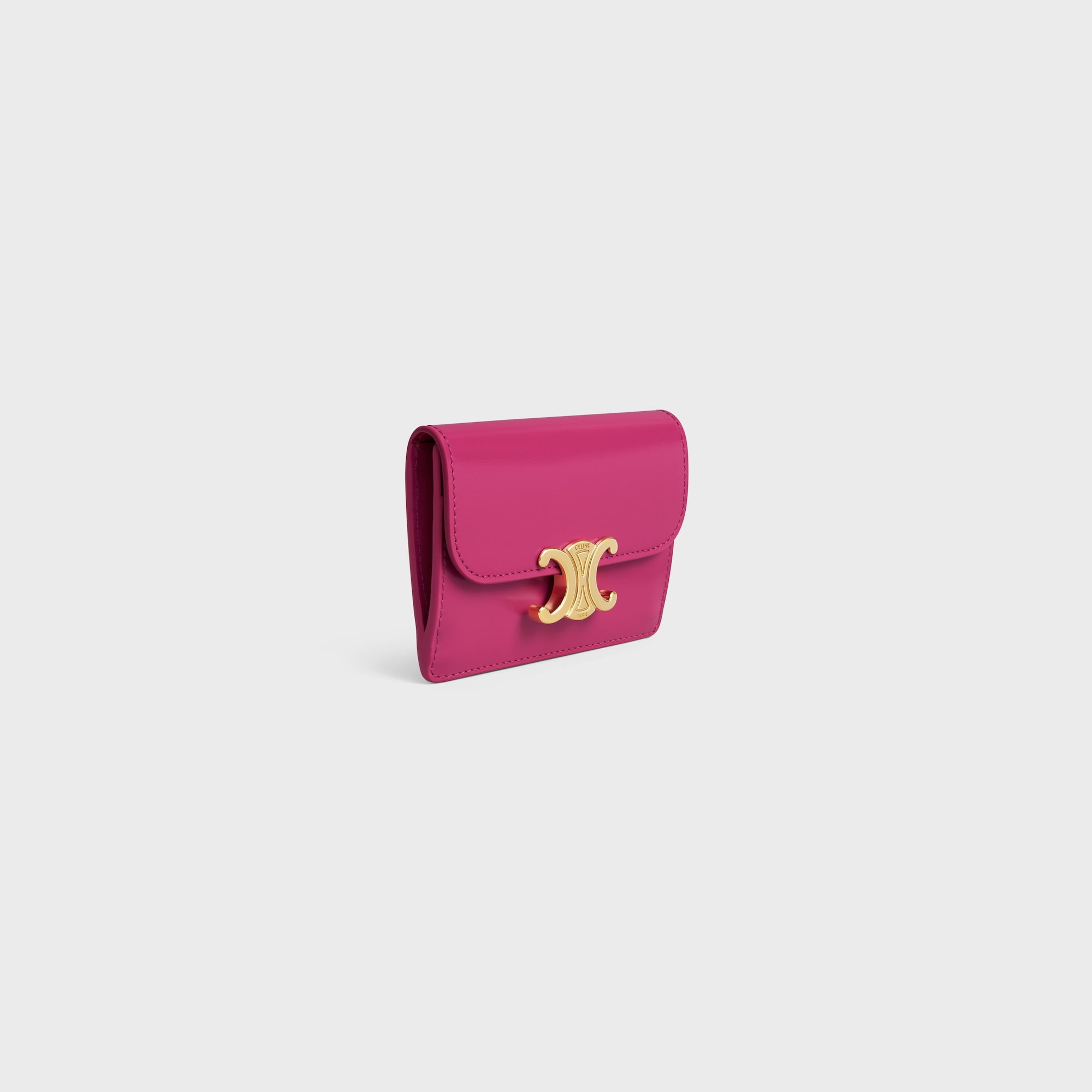 Replicate CARD HOLDER WITH FLAP TRIOMPHE IN SHINY CALFSKIN FUCHSIA(1:1 replica)
