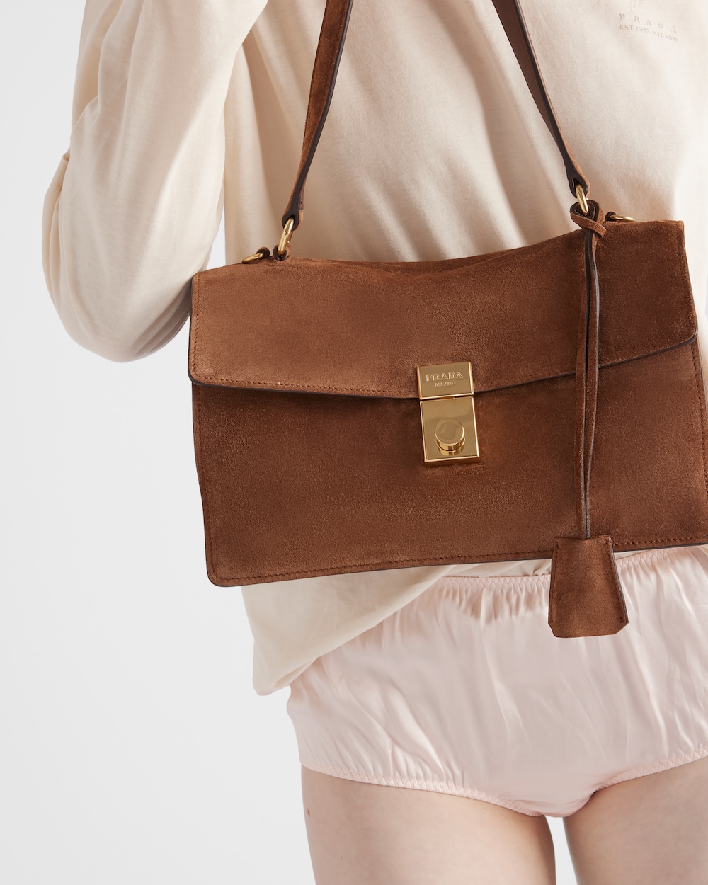 Replicate Prada Soft Sound Medium Suede Shoulder Bag(1:1 replica)