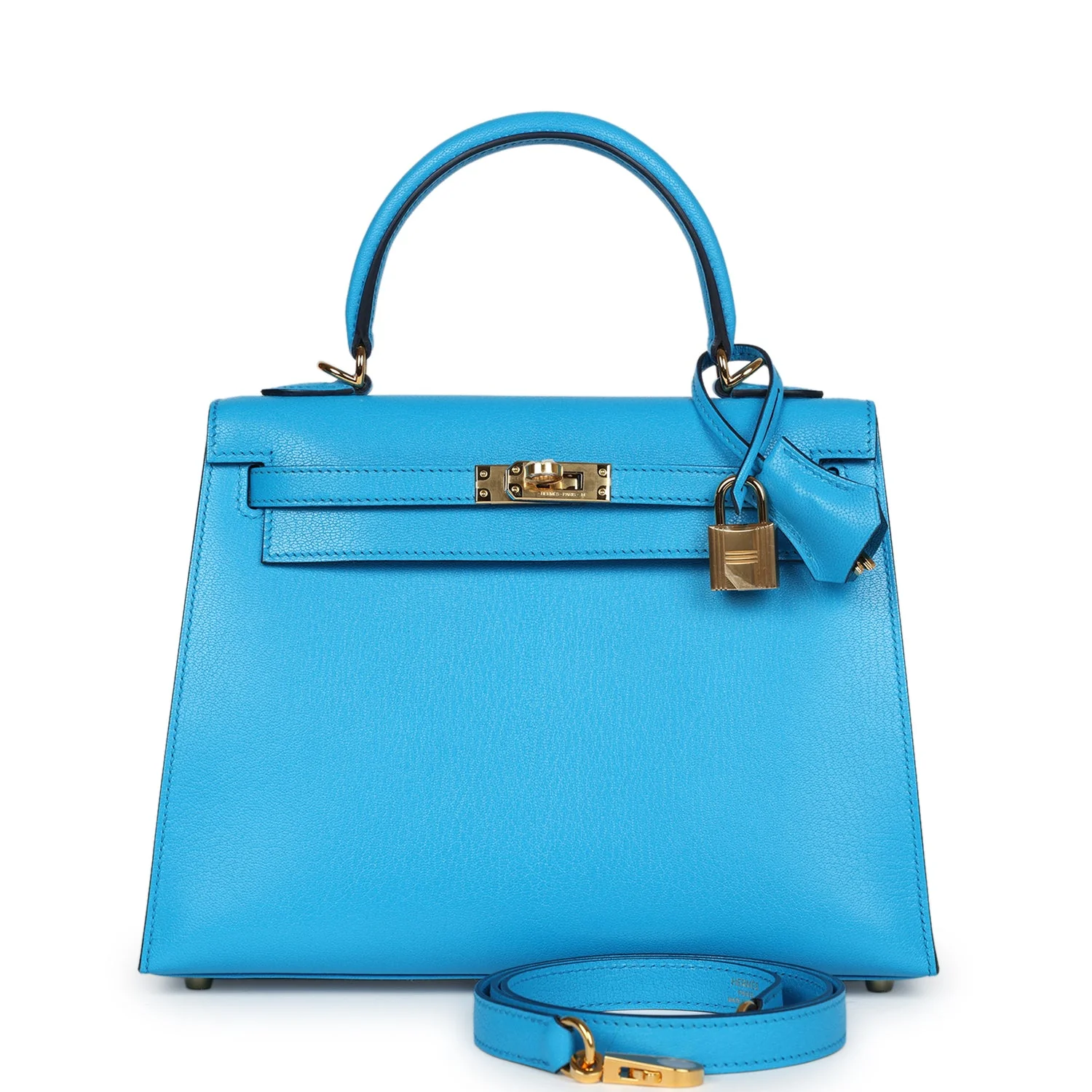 Replicate Hermes Kelly Sellier 25 Bleu Frida Chevre Gold Hardware(1:1 replica)