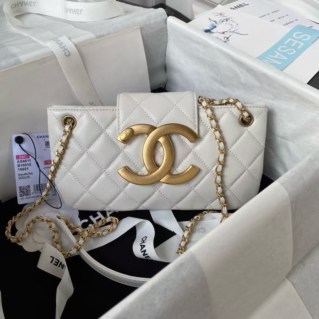Replicate Chanel 24C AS4611 Vintage Logo Lambskin Rectangular Shoulder Bag White(1:1 replica)