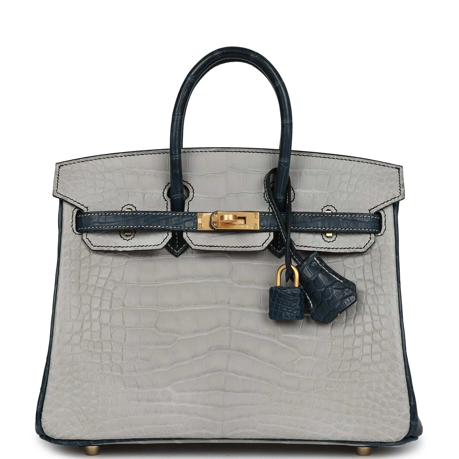 Replicate Hermes Special Order (HSS) Birkin 25 Gris Perle and Vert Rousseau Matte Alligator Brushed Gold Hardware(1:1 replica)