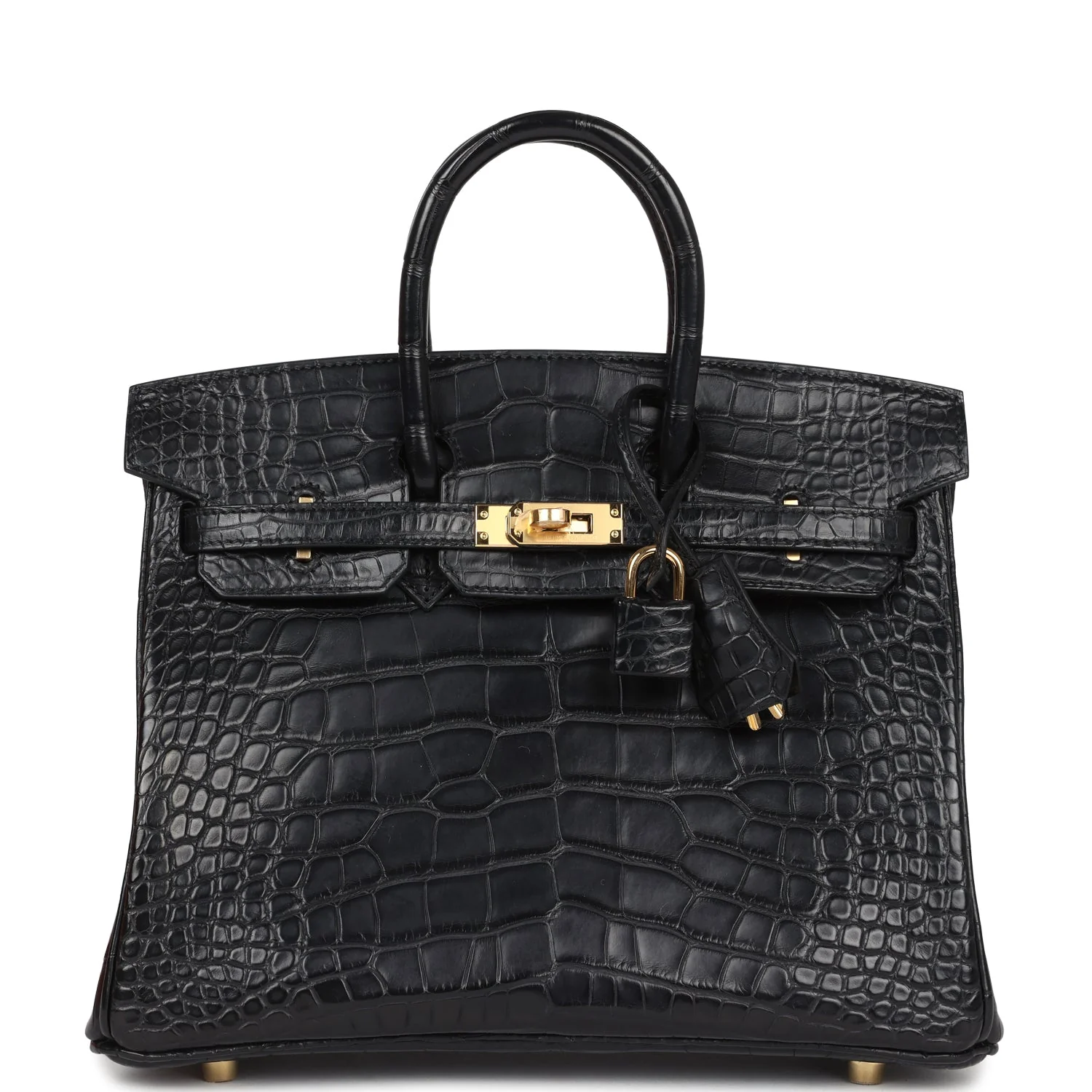 Replicate Hermes Birkin 25 Black Matte Alligator Gold Hardware(1:1 replica)
