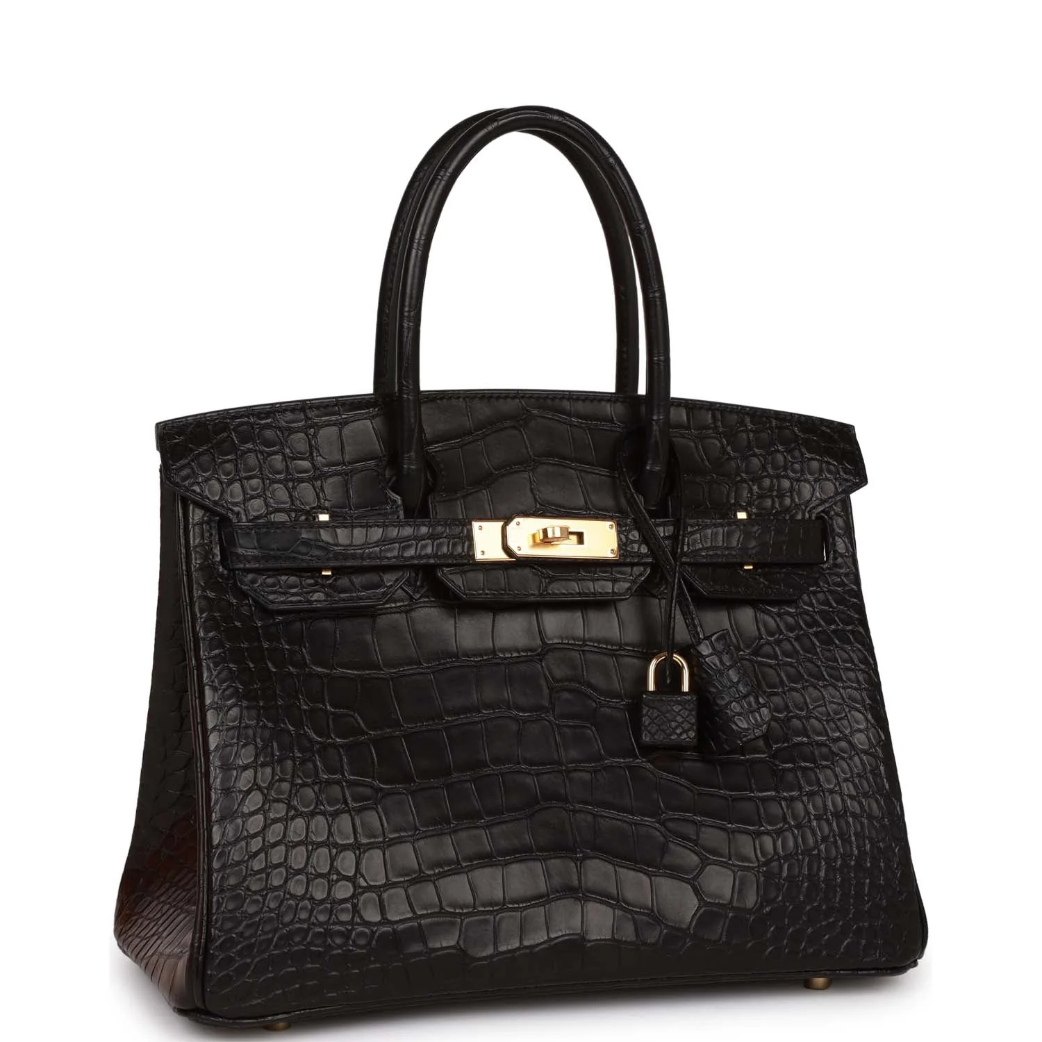 Replicate Hermes Birkin 30 Black Matte Alligator Gold Hardware(1:1 replica)