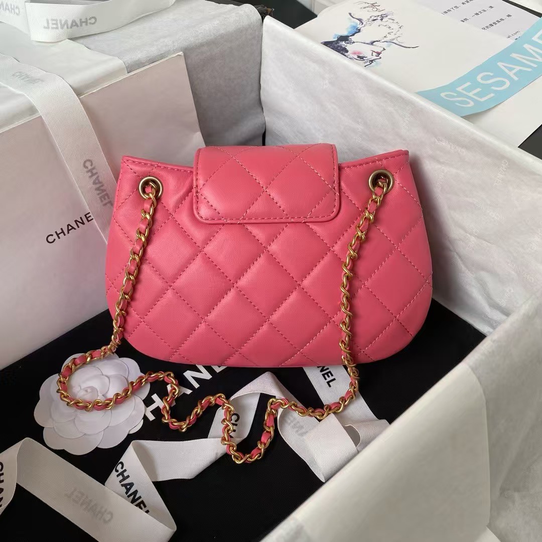 Replicate Chanel 24C Vintage Logo Small Quilted Lambskin Shoulder Bag AS4609 Dark Pink(1:1 replica)