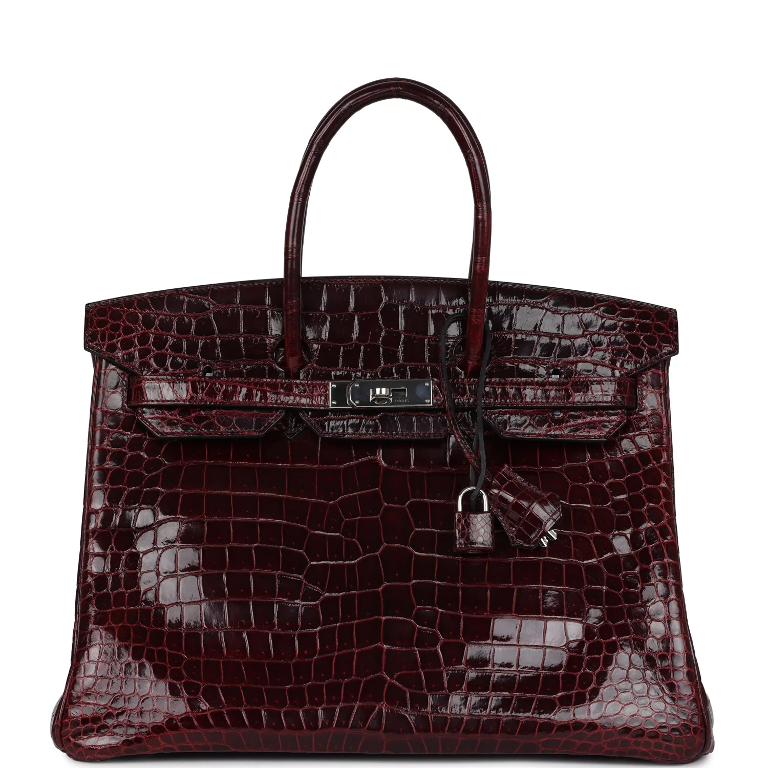 Replicate Hermes Birkin 35 Bordeaux Shiny Porosus Crocodile Palladium Hardware(1:1 replica)