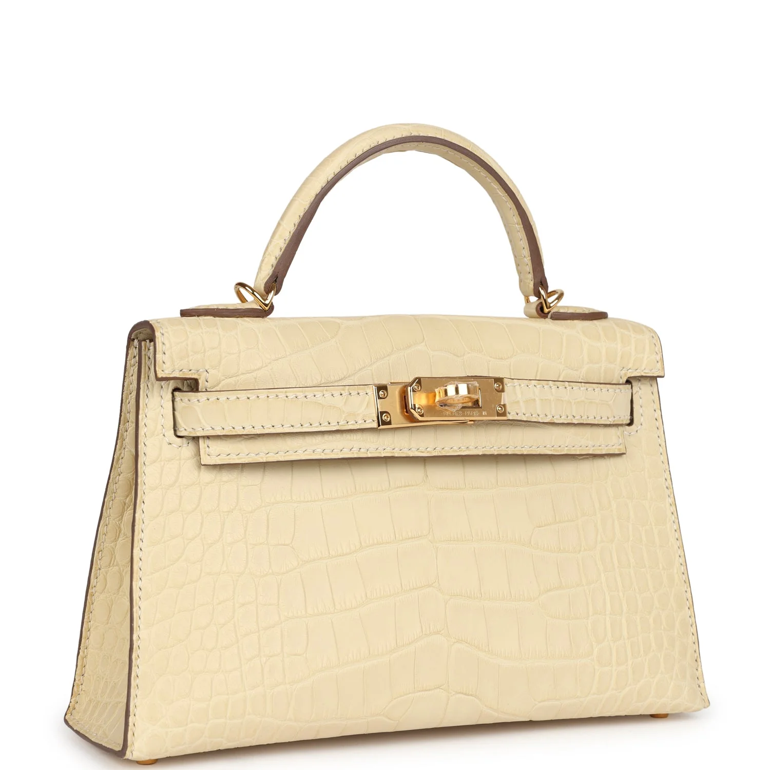 Replicate Hermes Kelly Sellier 20 Vanille Matte Alligator Gold Hardware(1:1 replica)