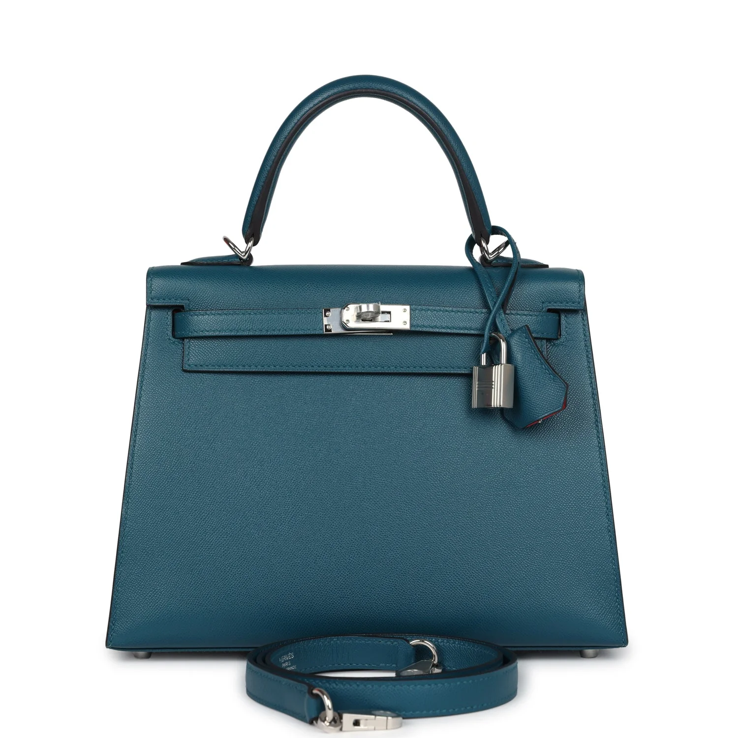 Replicate Hermes Kelly Sellier 25 Vert Bosphore Verso Madame Palladium Hardware(1:1 replica)