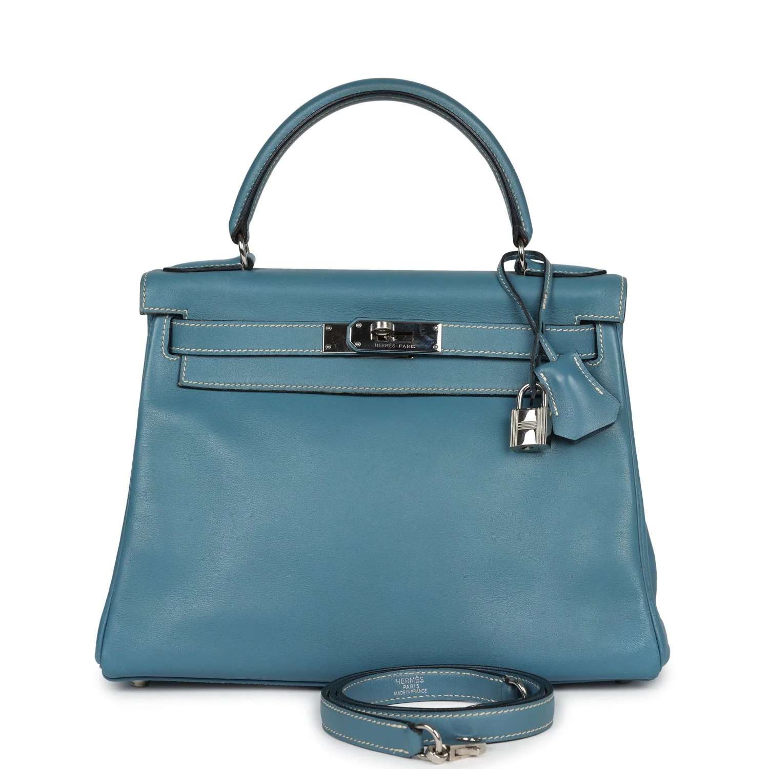 Replicate Vintage Hermes Kelly Retourne 28 Blue Jean Gulliver Palladium Hardware(1:1 replica)
