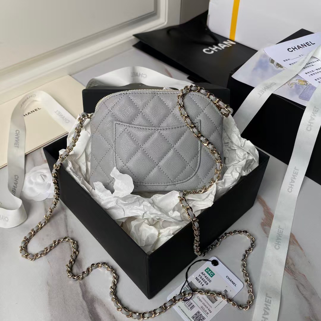 Replicate Chanel 24S AP4000 Mini Clutch With Chain Crossbody Bag Grey Caviar Light Gold Hardware(1:1 replica)