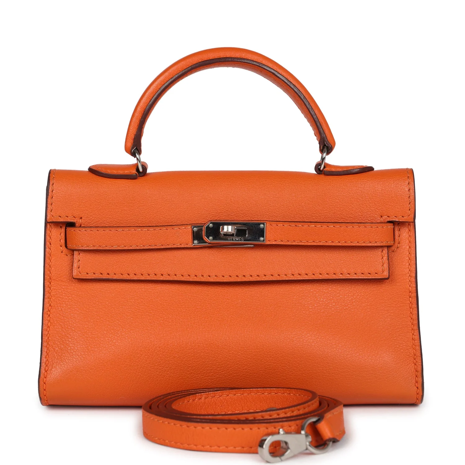 Replicate Hermes Micro Kelly 15 Orange Swift Palladium Hardware(1:1 replica)