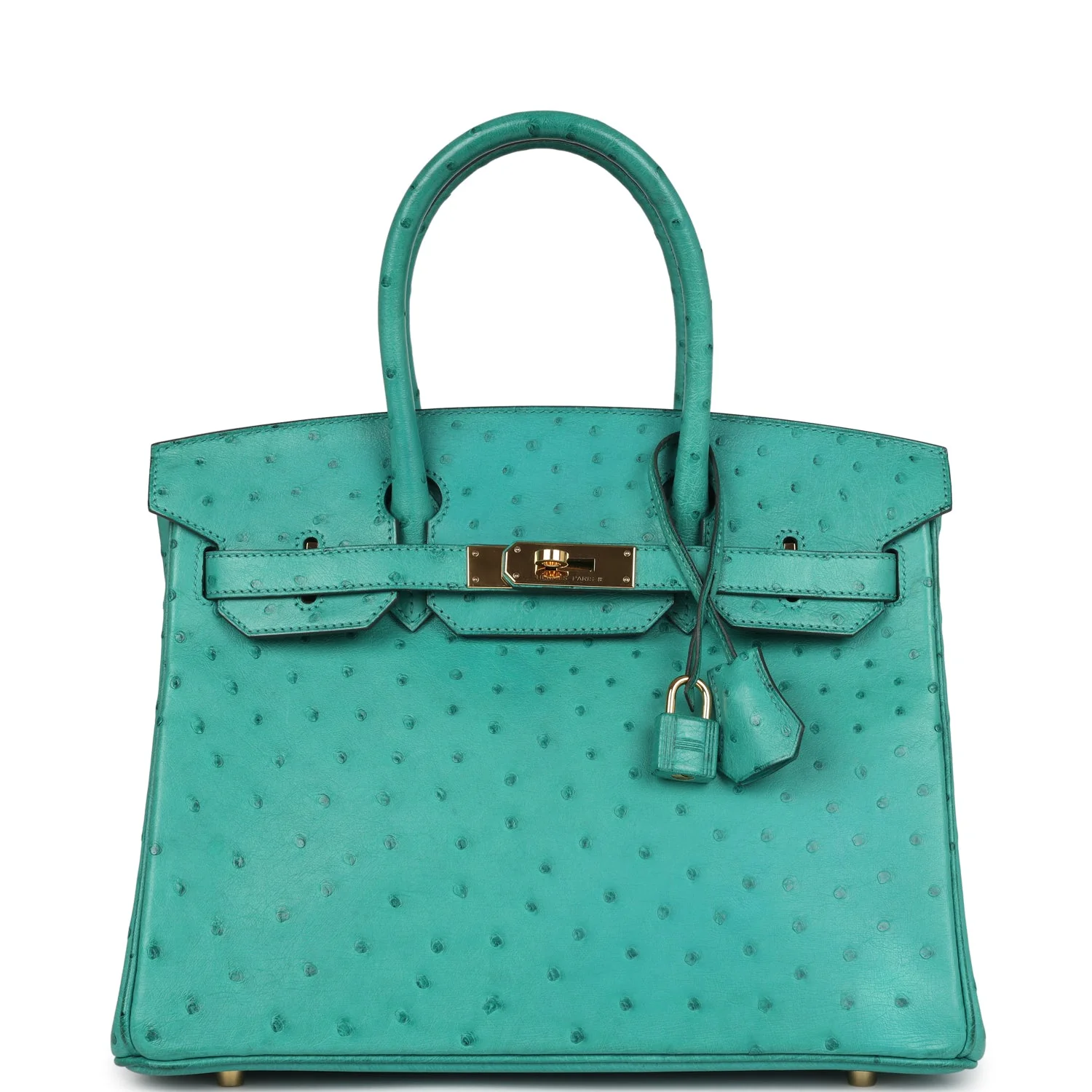 Replicate Hermes Birkin 30 Vert Verone Ostrich Gold Hardware(1:1 replica)
