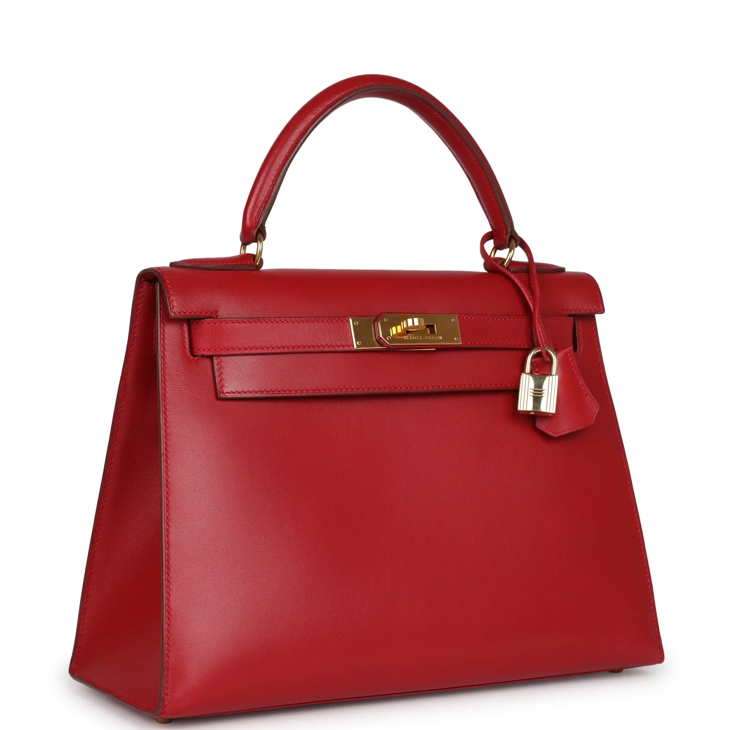 Replicate Vintage Hermes Kelly Sellier 28 Rouge Vif Box Gold Hardware(1:1 replica)