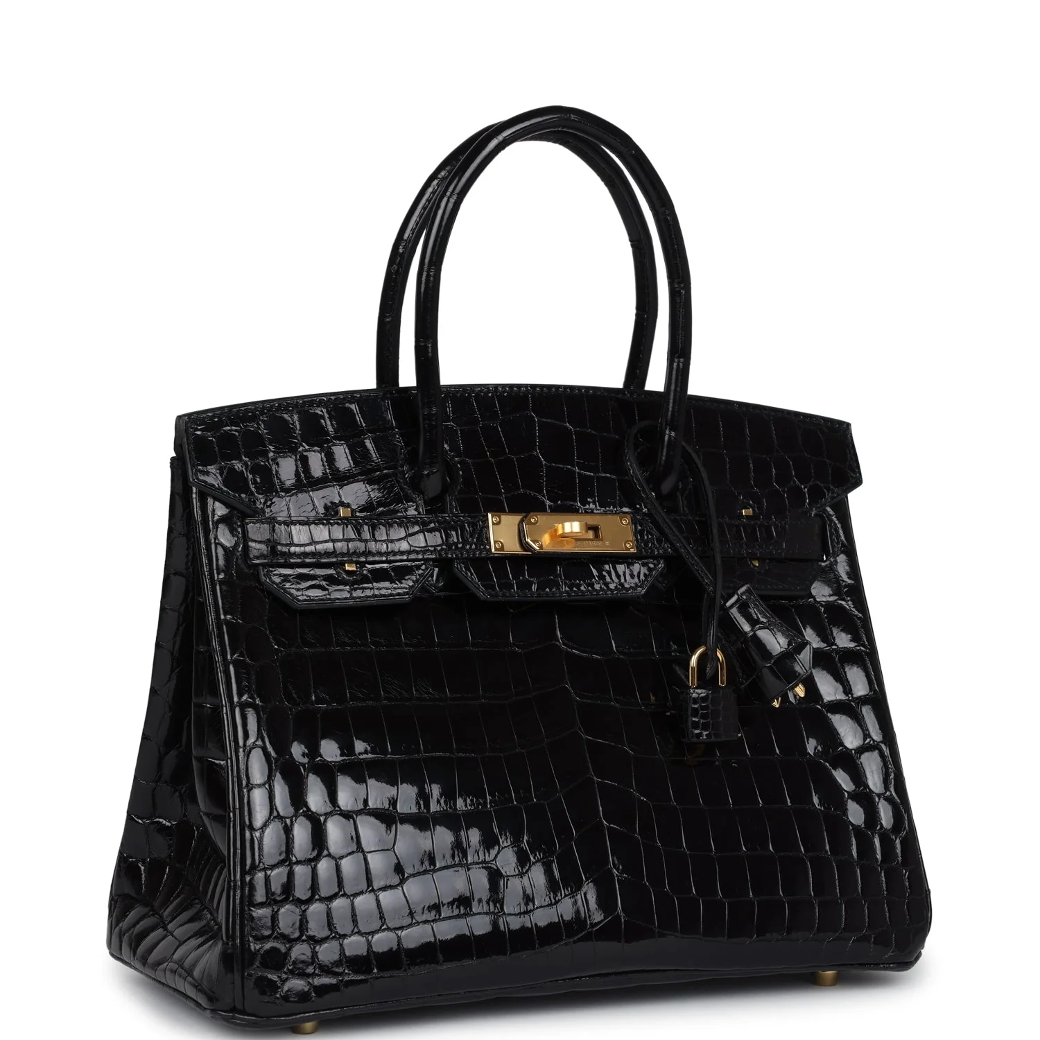 Replicate Hermes Birkin 30 Black Shiny Crocodile Niloticus Gold Hardware(1:1 replica)