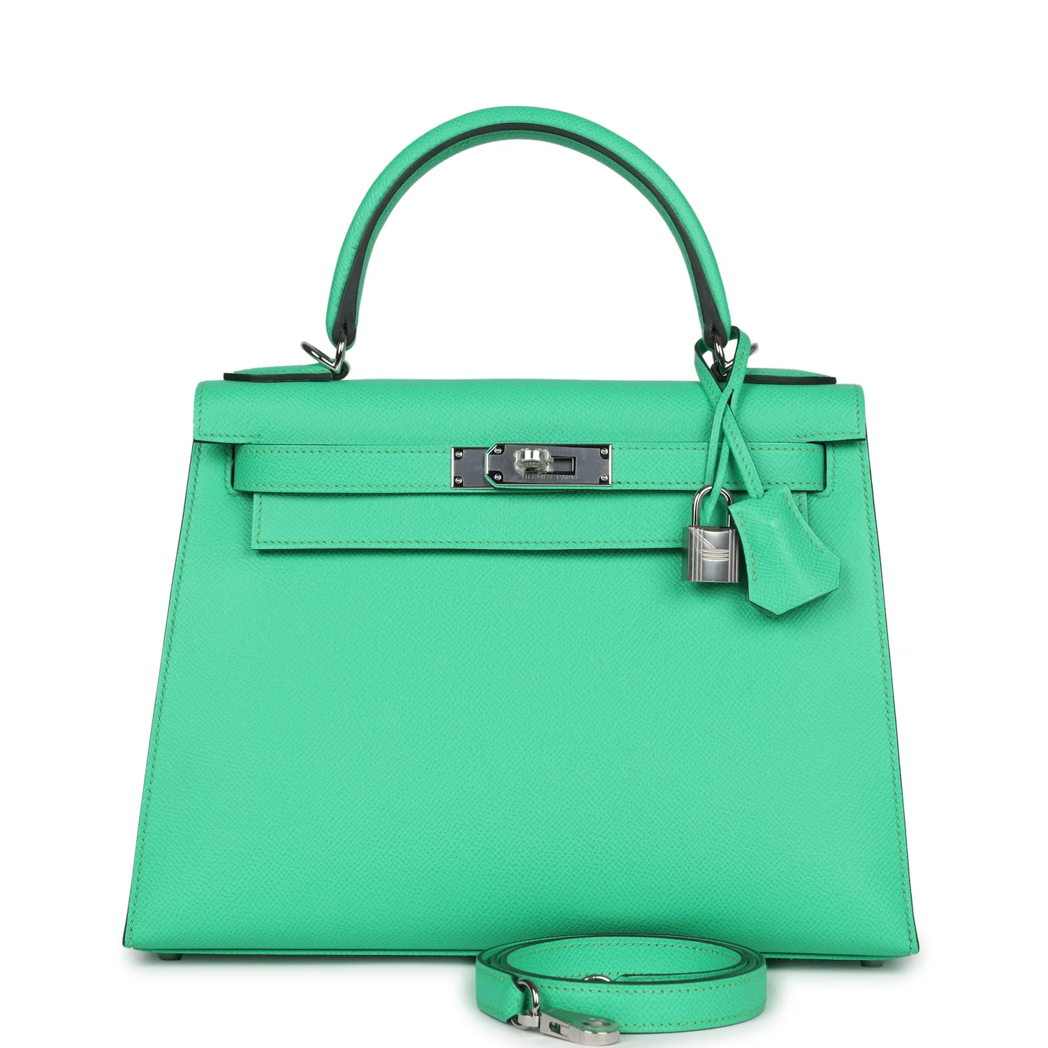 Replicate Hermes Kelly Sellier 28 Vert Comics Epsom Palladium Hardware(1:1 replica)