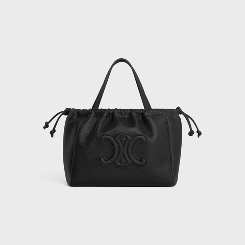 Replicate SMALL CABAS DRAWSTRING CUIR TRIOMPHE IN GRAINED CALFSKIN BLACK(1:1 replica)