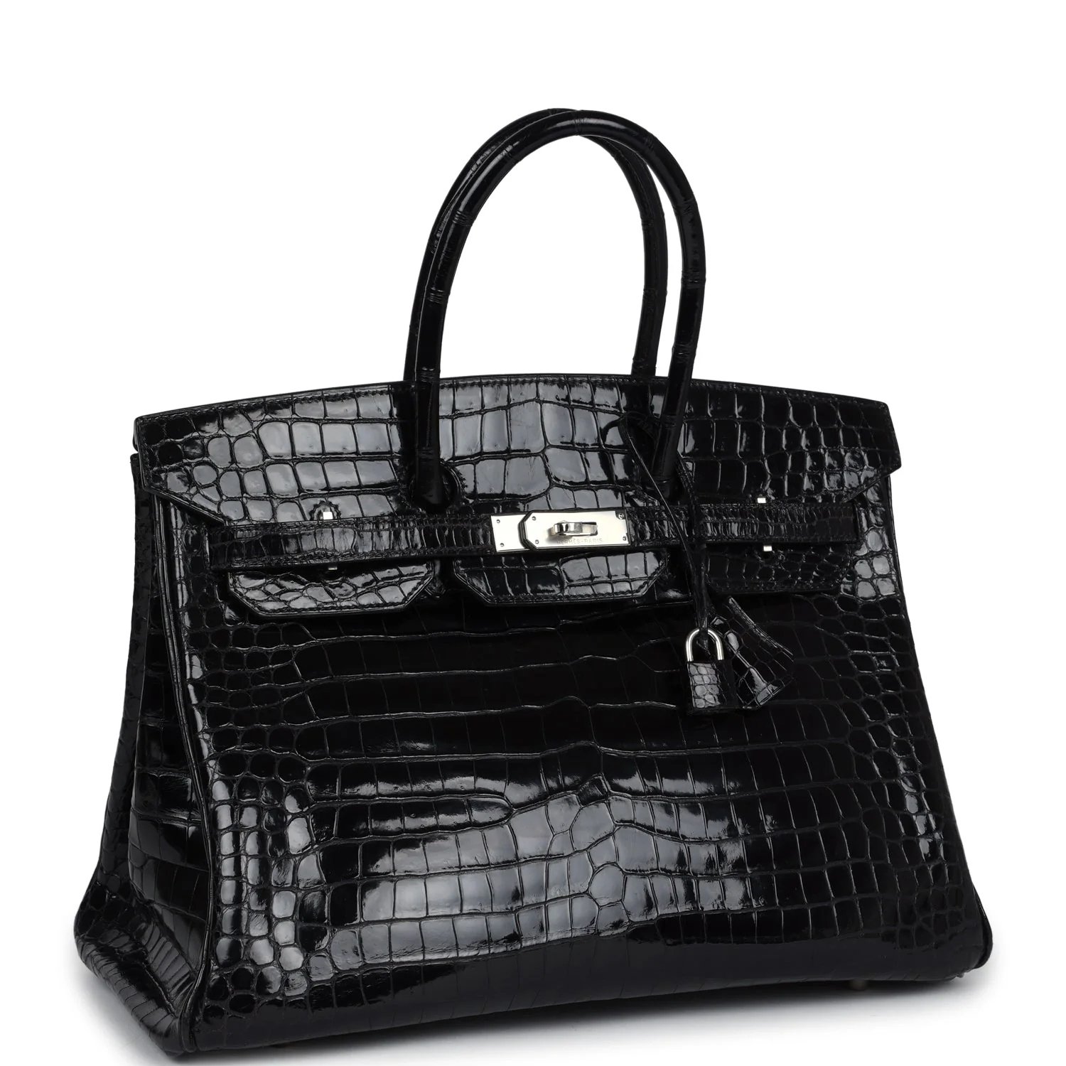 Replicate Vintage Hermes Birkin 35 Black Shiny Porosus Crocodile Palladium Hardware(1:1 replica)