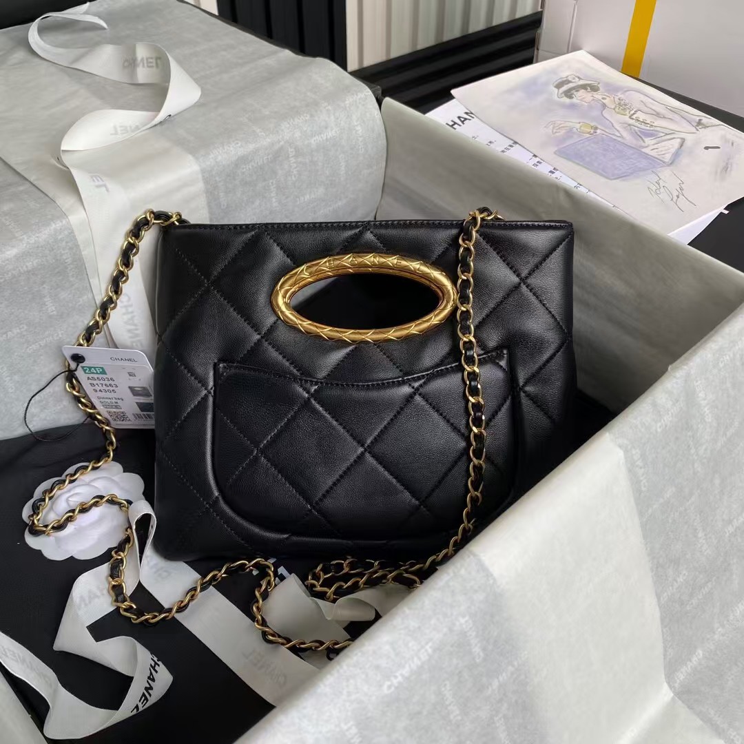 Replicate Chanel 24B AS5038 Lambskin Clutch Black(1:1 replica)