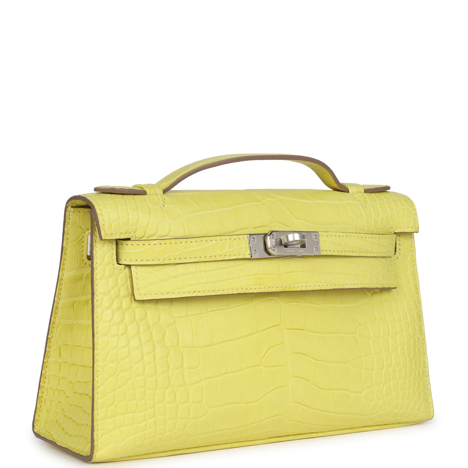 Replicate Hermes Kelly Pochette Lime Matte Alligator Palladium Hardware(1:1 replica)