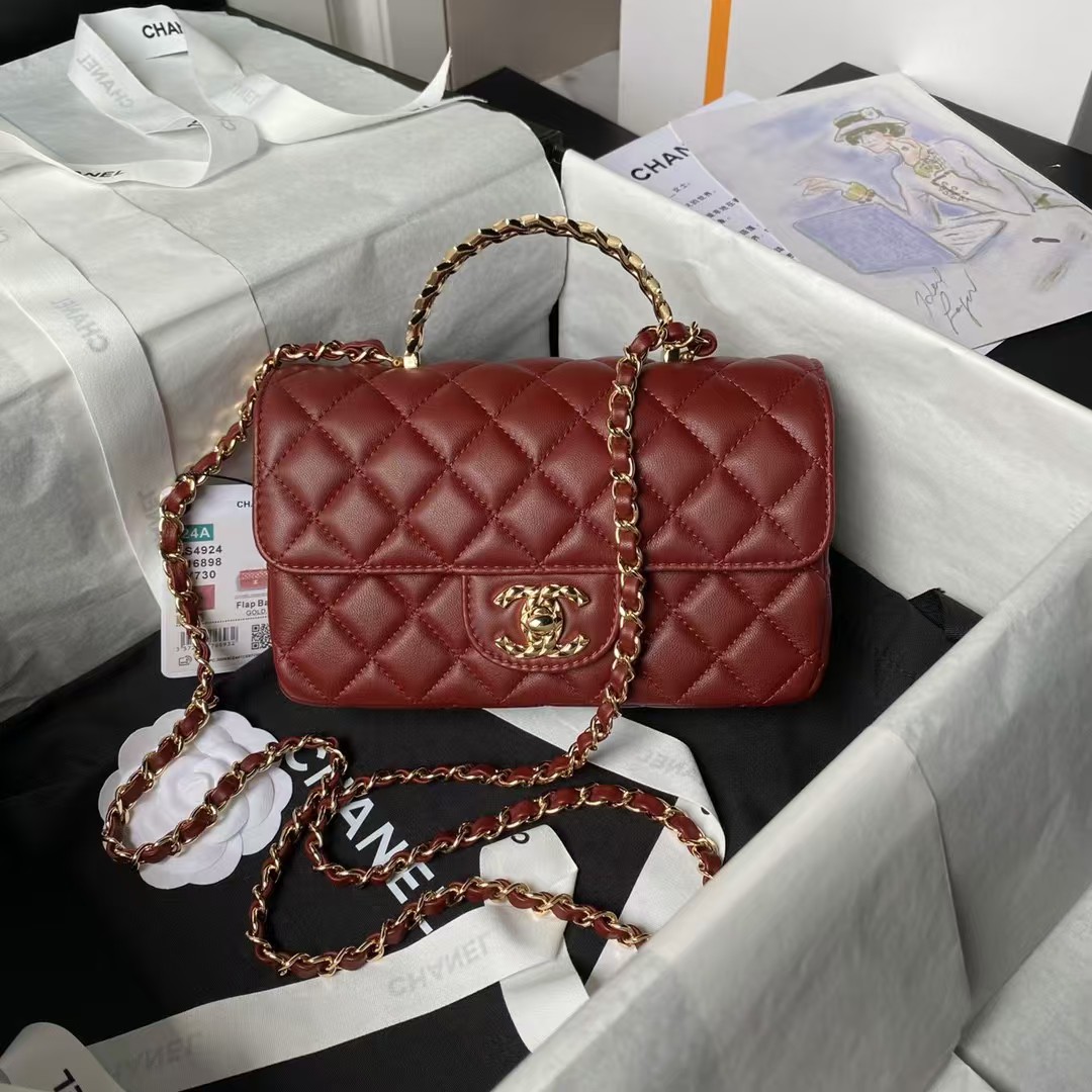 Replicate Chanel 24A AS4924 Mini Flap Bag With Top Handle Red(1:1 replica)