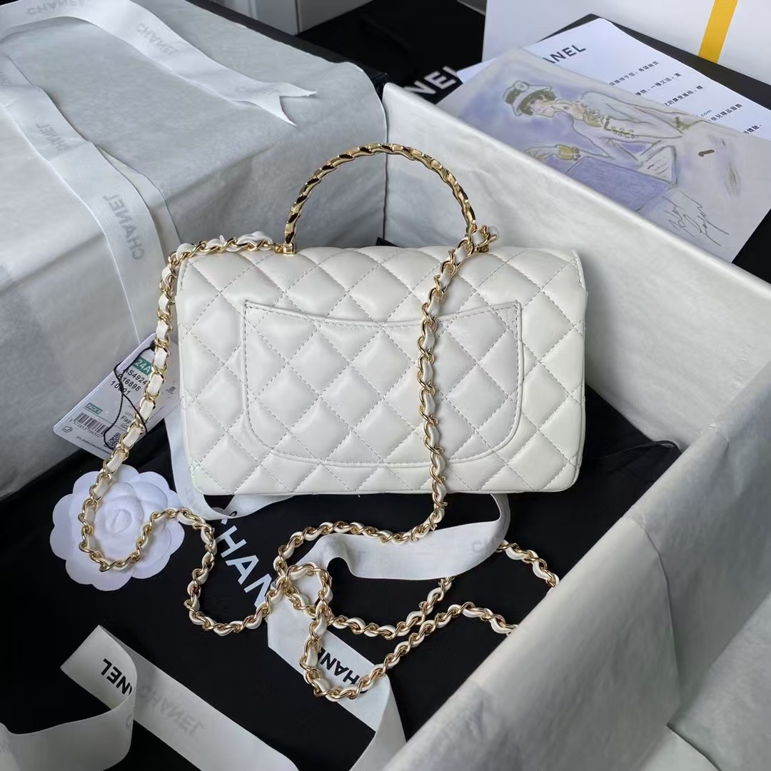Replicate Chanel 24A AS4924 Mini Flap Bag With Top Handle White(1:1 replica)
