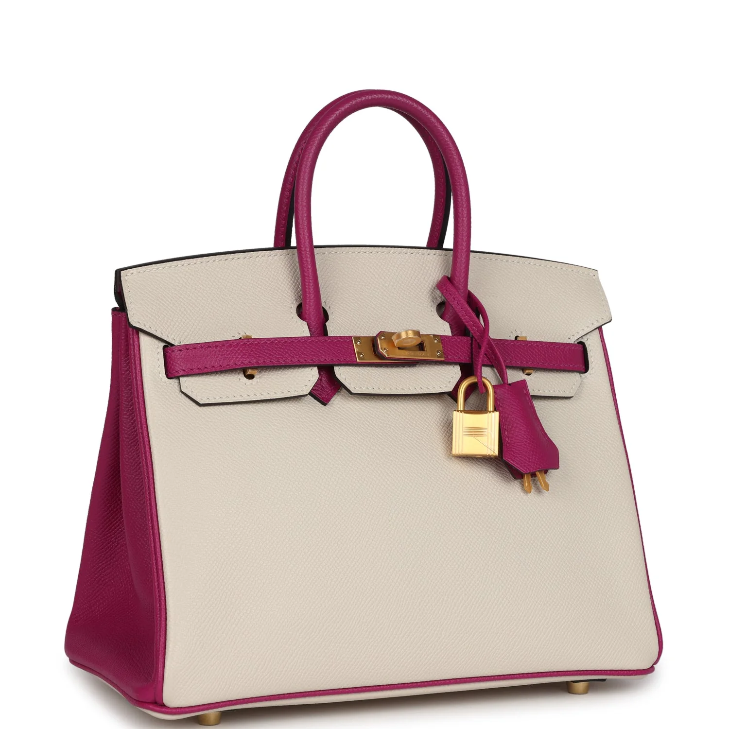 Replicate Hermes Special Order (HSS) Birkin Sellier 25 Craie and Rose Pourpre Epsom Brushed Gold Hardware(1:1 replica)