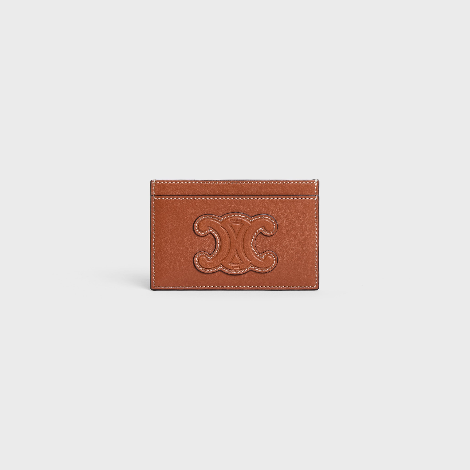 Replicate CARD HOLDER CUIR TRIOMPHE IN SHINY CALFSKIN TAN(1:1 replica)