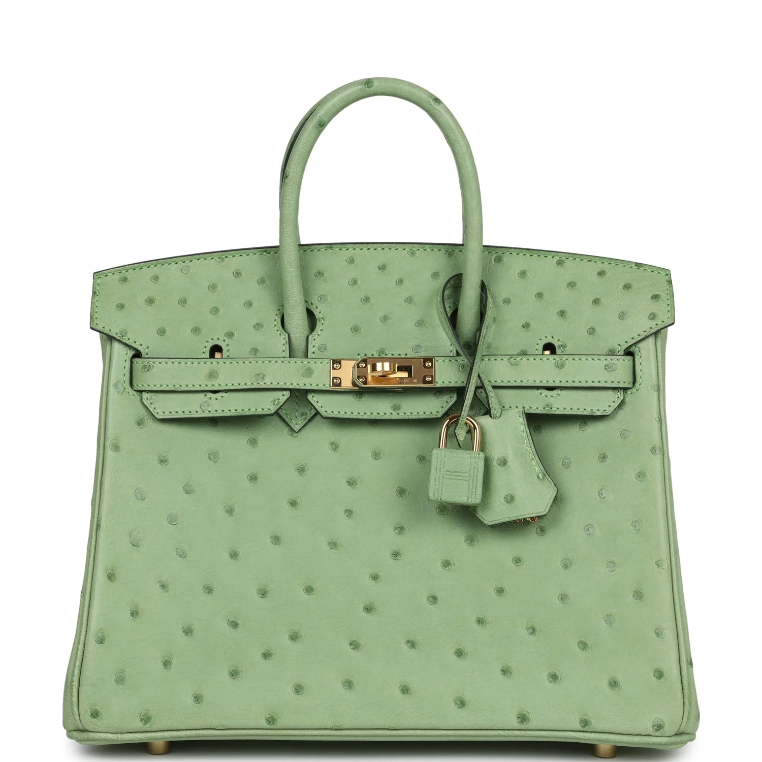 Replicate Hermes Birkin 25 Vert Criquet Ostrich Gold Hardware(1:1 replica)