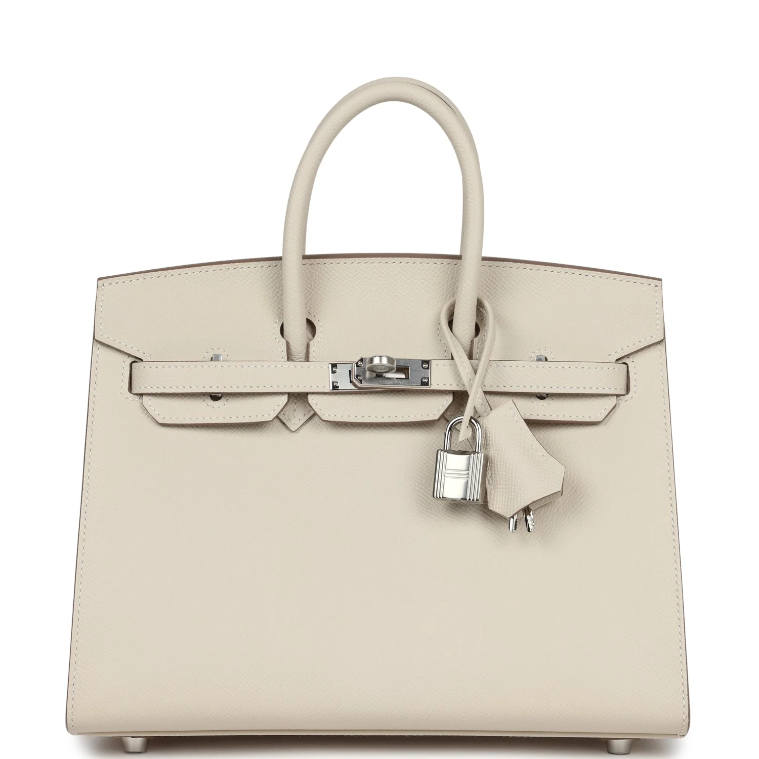 Replicate Hermes Birkin Sellier 25 Craie Epsom Palladium Hardware(1:1 replica)
