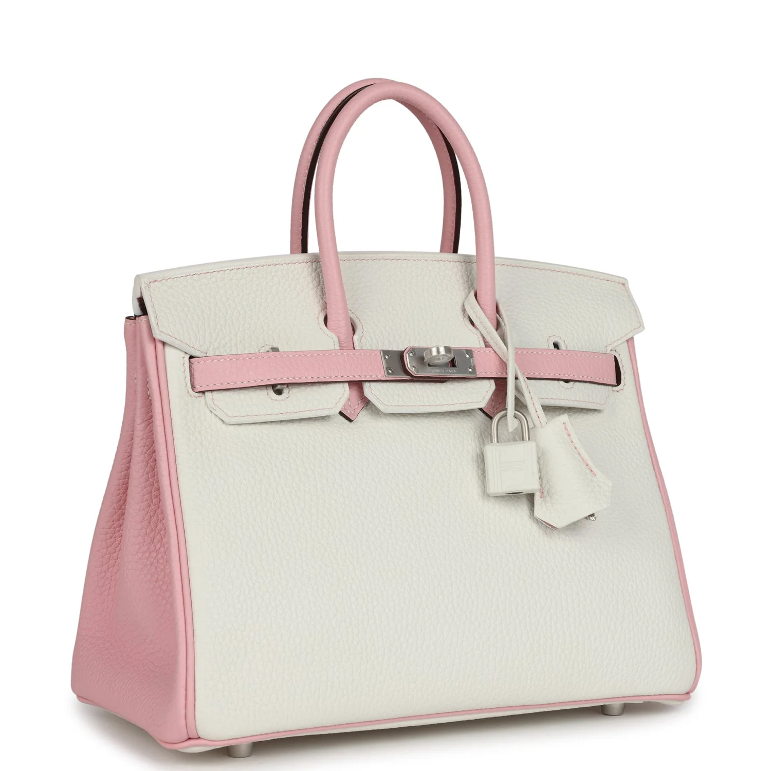 Replicate Hermes Special Order (HSS) Birkin 25 Rose Sakura and White Clemence Brushed Palladium Hardware(1:1 replica)