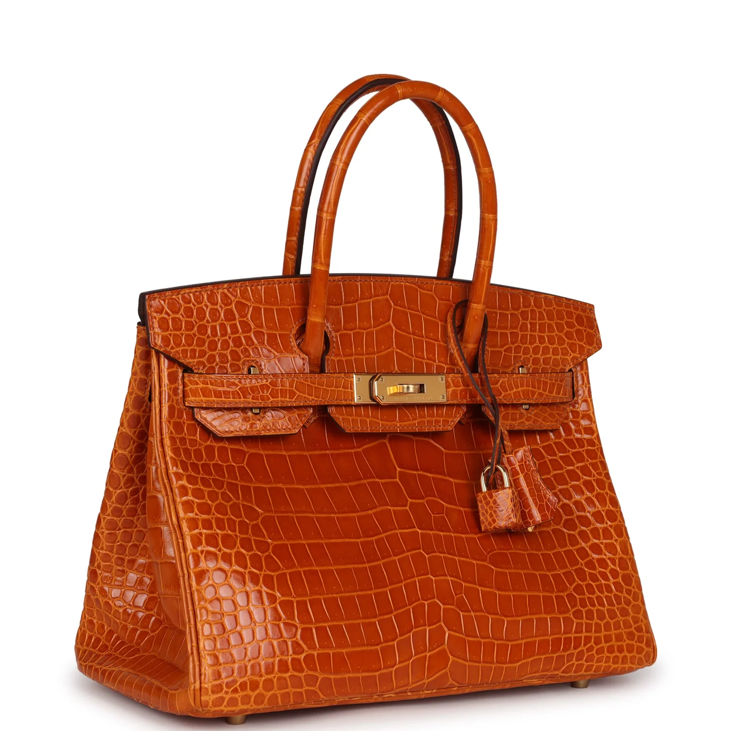 Replicate Hermes Birkin 30 Pain D' Epice Shiny Porosus Crocodile Gold Hardware(1:1 replica)