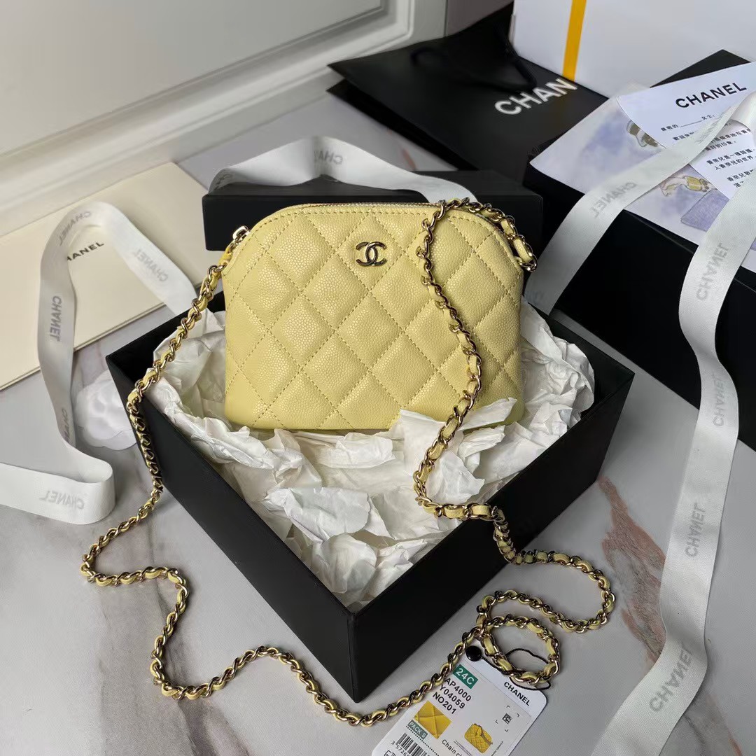 Replicate Chanel 24S AP4000 Mini Clutch With Chain Crossbody Bag Yellow Caviar Light Gold Hardware(1:1 replica)