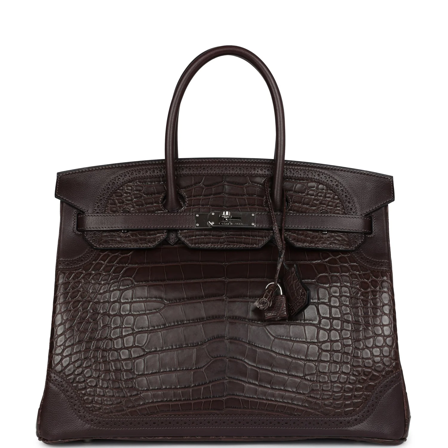 Replicate Hermes Ghillies Birkin 35 Ebene Matte Alligator and Swift Palladium Hardware(1:1 replica)