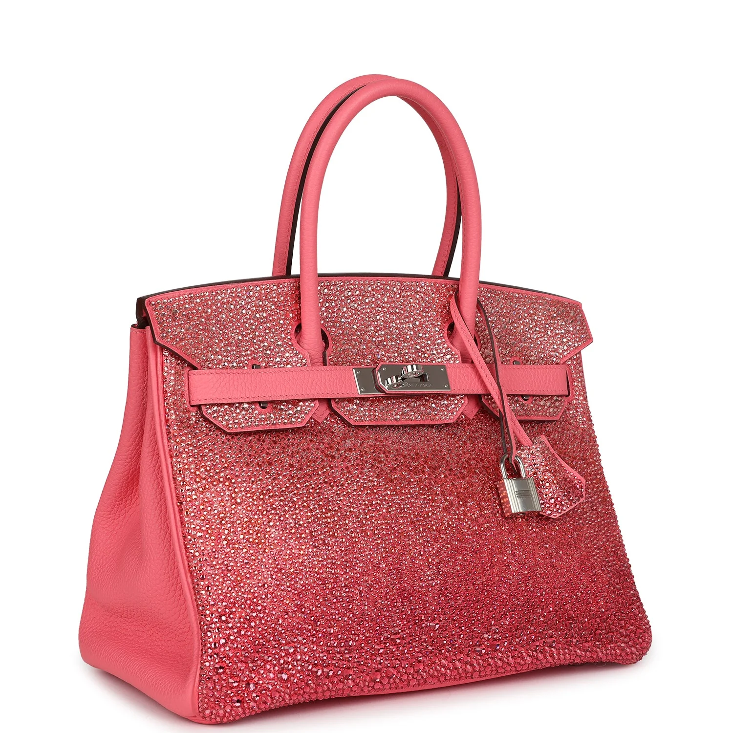 Replicate Custom Ombre Swarovski Crystal Hermes Birkin 30 Rose Azalee Clemence Palladium Hardware(1:1 replica)