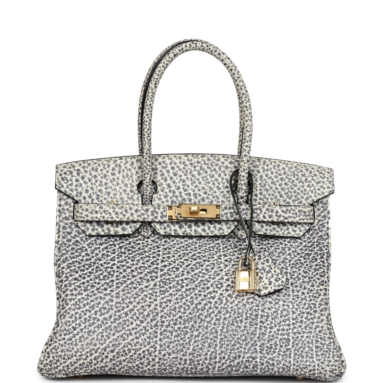 Replicate Vintage Hermes Birkin 30 White Dalmatian Buffalo Gold Hardware(1:1 replica)